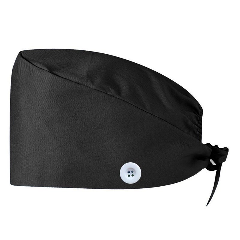 LUCKYBUNNY Gourd-Shaped Working Cap with Button, Adjustable Tie Back Hat Sweatband Hair Cover for Women Men, Multiple Color (Black) - Image 1